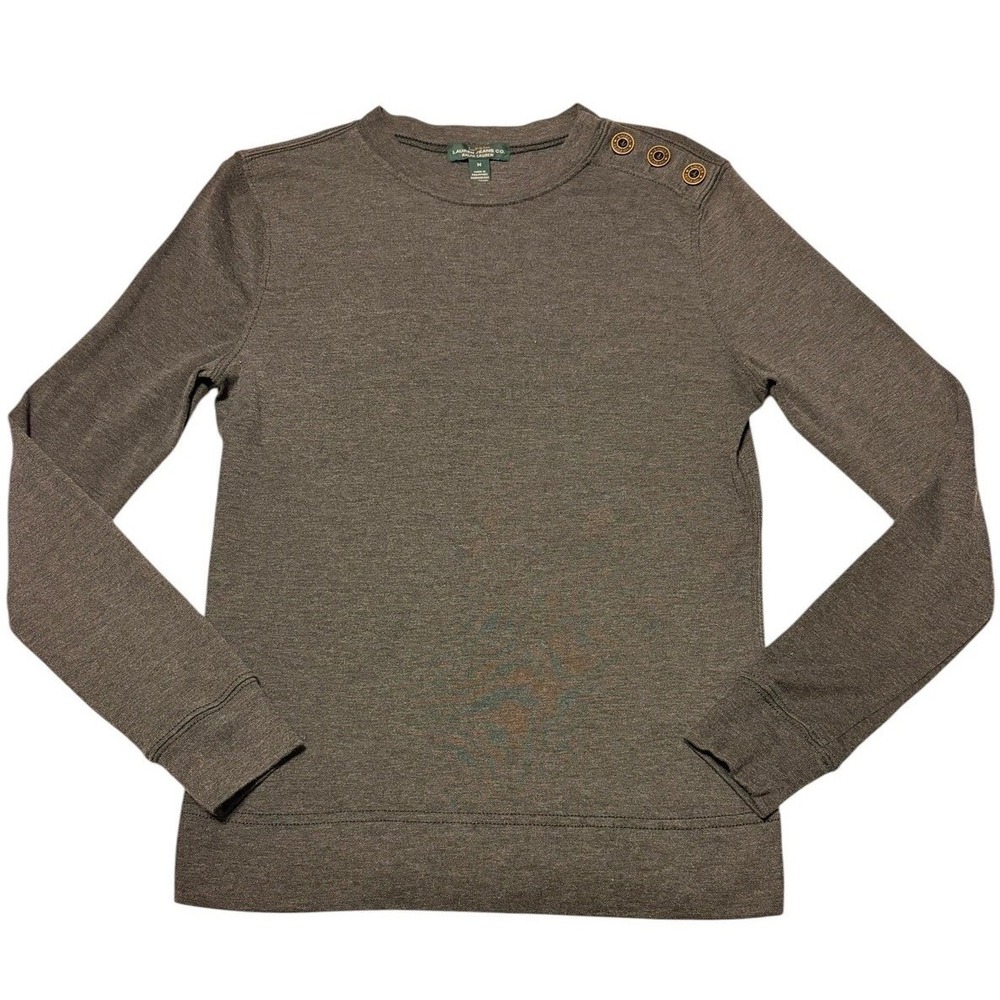 Lauren Ralph Lauren Long Sleeve Shirt Womens Medium Gray Button Shoulder
